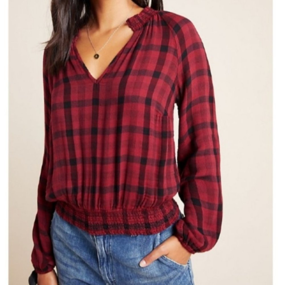 Anthropologie Cloth and Stone Red Plaid Blouse